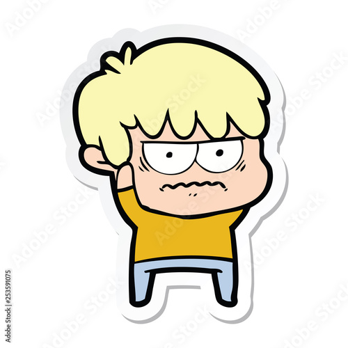 sticker of a annoyed cartoon boy
