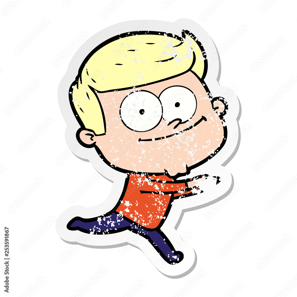 distressed sticker of a cartoon happy man distressed sticker of a cartoon happy man