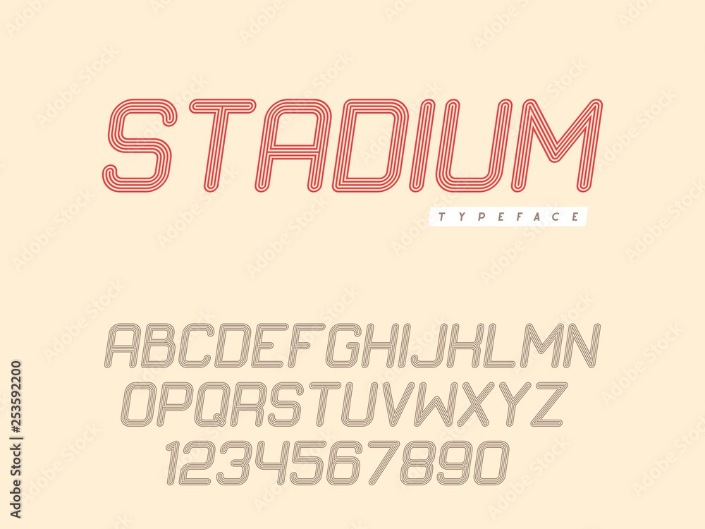 Fototapeta premium Vector linear uppercase font. Latin alphabet letters and numbers