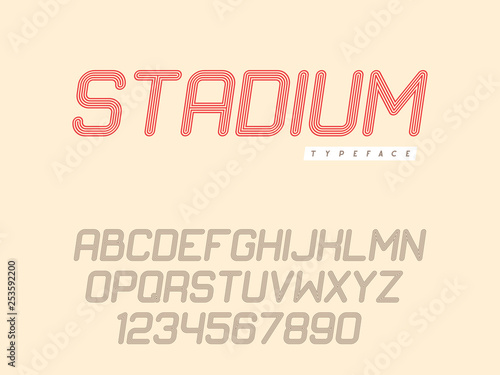 Vector linear uppercase font. Latin alphabet letters and numbers