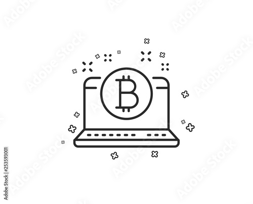 Wallpaper Mural Bitcoin line icon. Cryptocurrency coin sign. Crypto laptop symbol. Geometric shapes. Random cross elements. Linear Bitcoin icon design. Vector Torontodigital.ca
