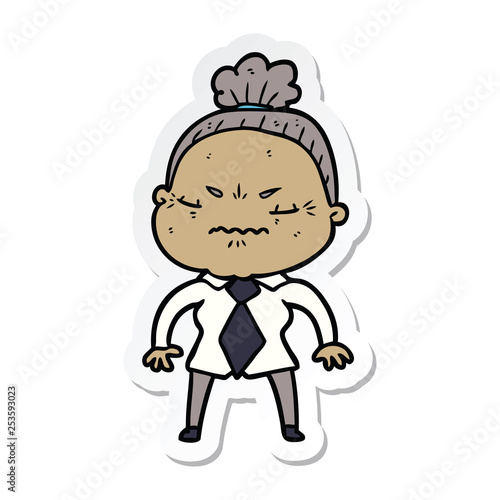 sticker of a cartoon annoyed old lady