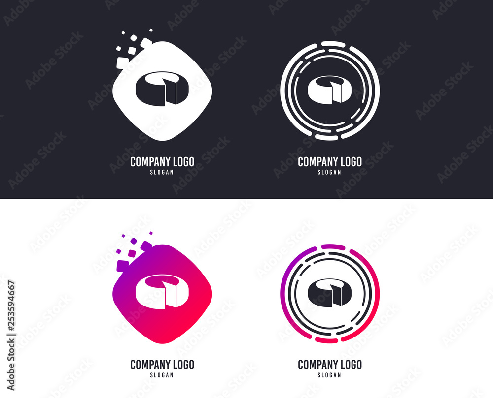 Logotype concept. Cheese wheel sign icon. Sliced cheese symbol. Round cheese. Logo design. Colorful buttons with icons. Vector