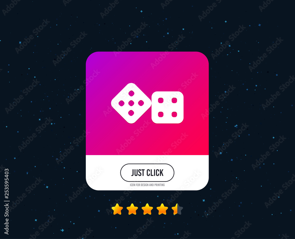 Dices sign icon. Casino game symbol. Web or internet icon design. Rating stars. Just click button. Vector Dices sign icon. Casino game symbol. Web or internet icon design. Rating stars. Just click button. Vector