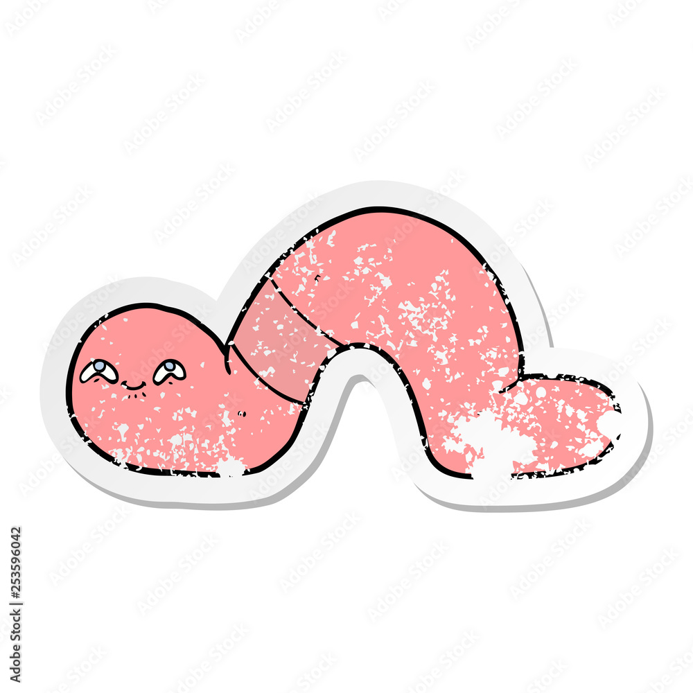 distressed sticker of a cartoon worm distressed sticker of a cartoon worm
