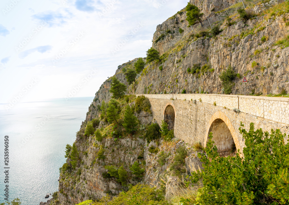 Fototapeta premium Mountain road with sea view near Maratea, Basilicata, Italy