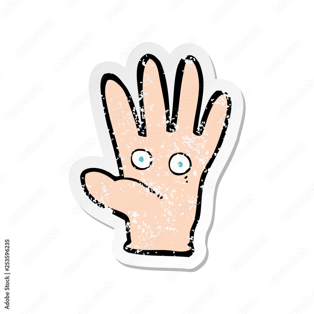 retro distressed sticker of a cartoon hand with eyes retro distressed sticker of a cartoon hand with eyes