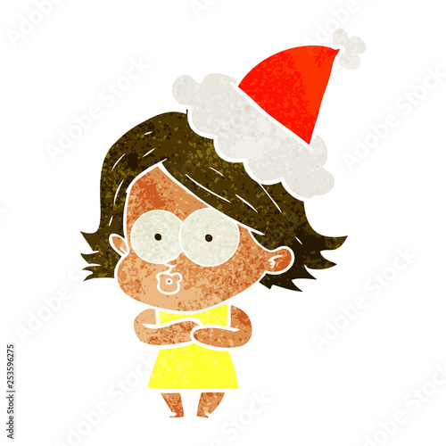 retro cartoon of a girl pouting wearing santa hat