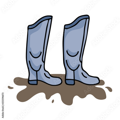 Cute wellington cartoon vector illustration motif set. Hand drawn rainy day galoshes