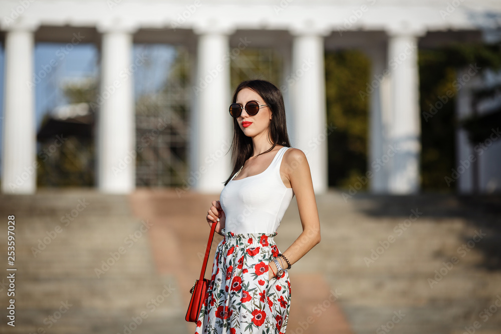 Fototapeta premium Outdoor fashion street stile portrait of woman