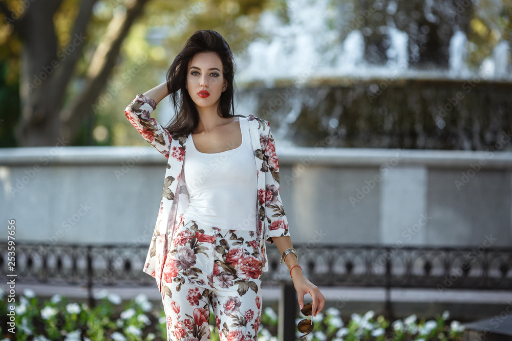Outdoor fashion street stile portrait of woman Outdoor fashion street stile portrait of woman