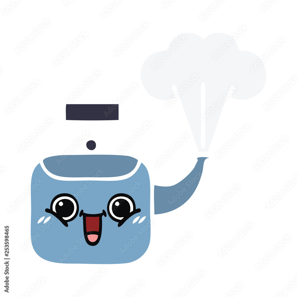 flat color retro cartoon steaming kettle flat color retro cartoon steaming kettle