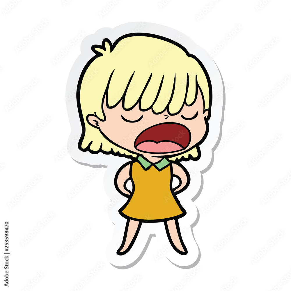 sticker of a cartoon woman talking loudly sticker of a cartoon woman talking loudly