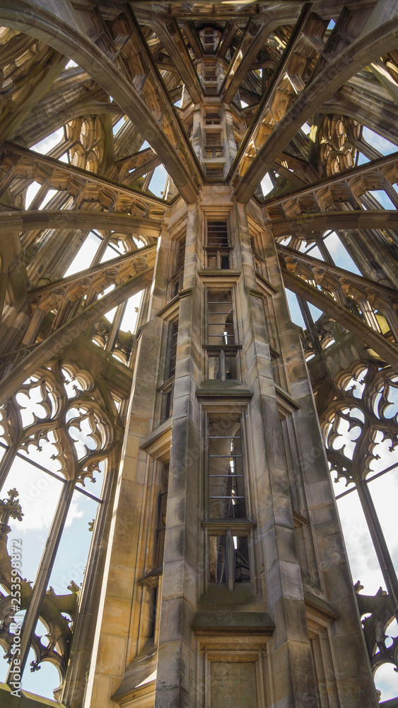 close up of middle column of ulm minster tower close up of middle column of ulm minster tower