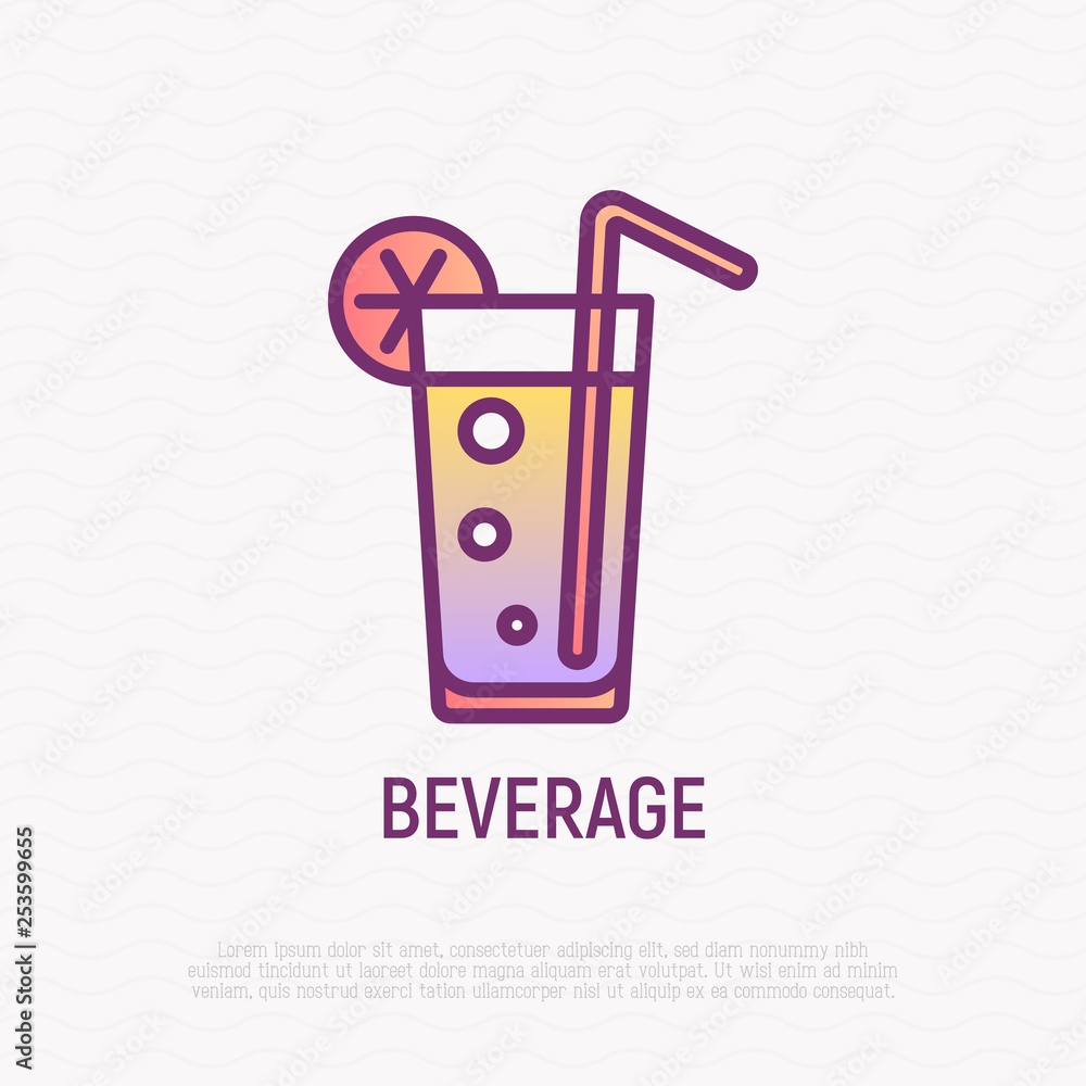 Beverage with straw and lemon thin line icon. Modern vector illustration. Beverage with straw and lemon thin line icon. Modern vector illustration.