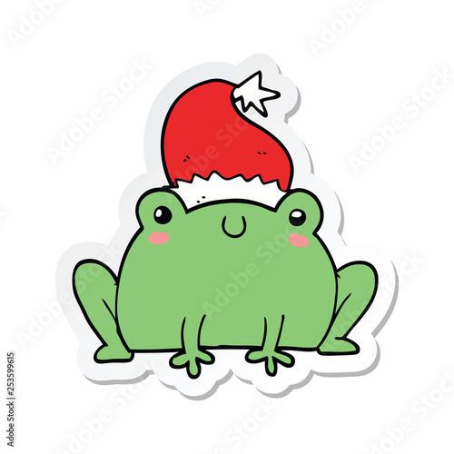 sticker of a cute cartoon christmas frog