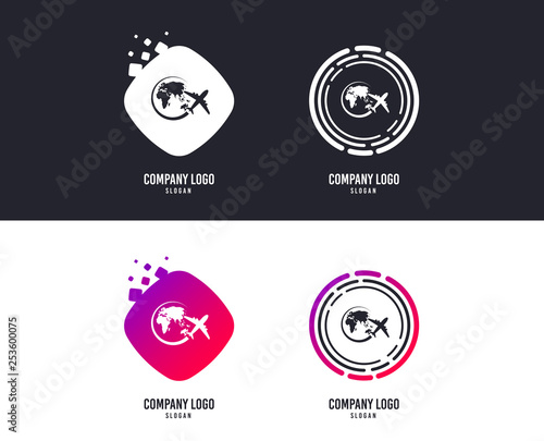 Logotype concept. Airplane sign icon. Travel trip round the world symbol. Logo design. Colorful buttons with icons. Vector