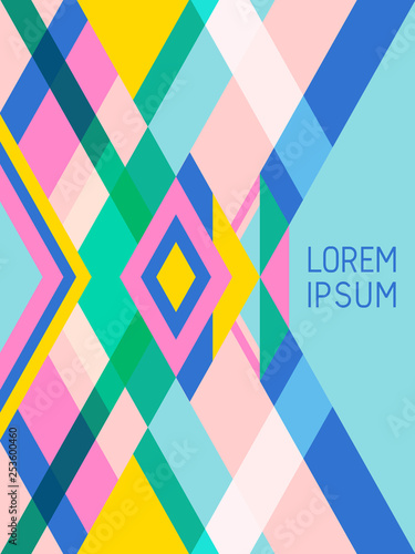 Cover page layout vector template geometric design with triangles and stripes pattern.