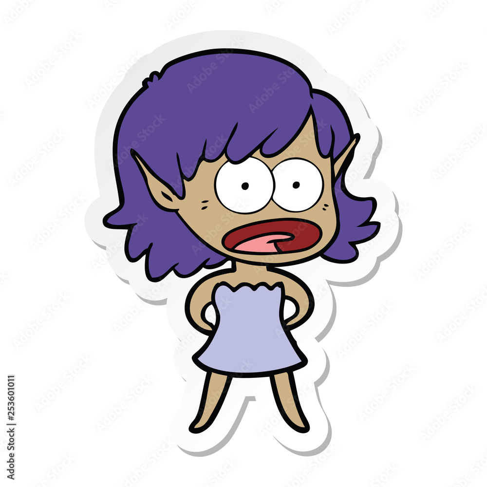 sticker of a cartoon shocked elf girl sticker of a cartoon shocked elf girl
