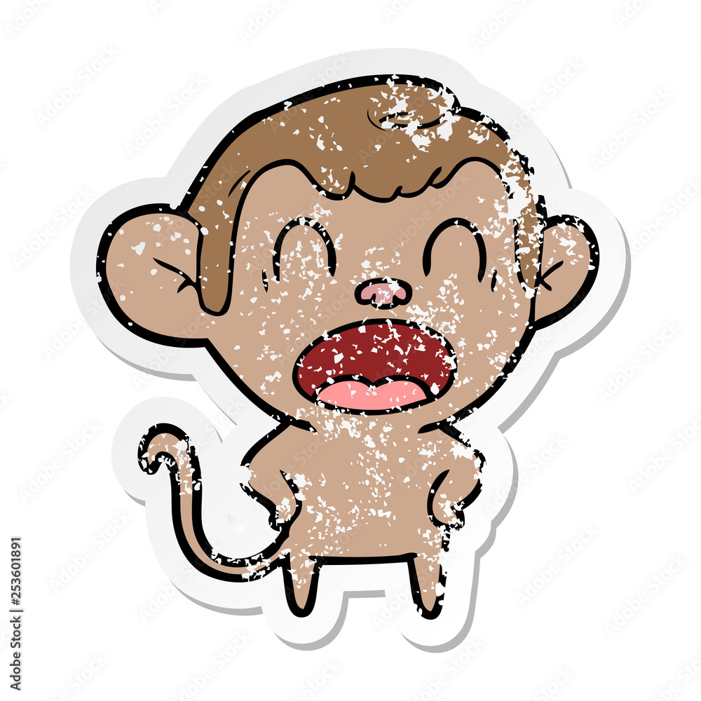 distressed sticker of a shouting cartoon monkey distressed sticker of a shouting cartoon monkey