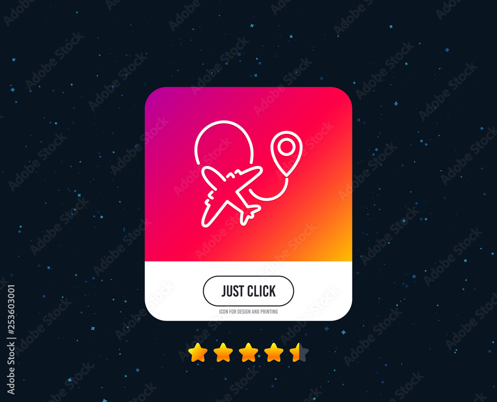 Airplane line icon. Plane flight transport sign. Aircraft symbol. Web or internet line icon design. Rating stars. Just click button. Vector Airplane line icon. Plane flight transport sign. Aircraft symbol. Web or internet line icon design. Rating stars. Just click button. Vector