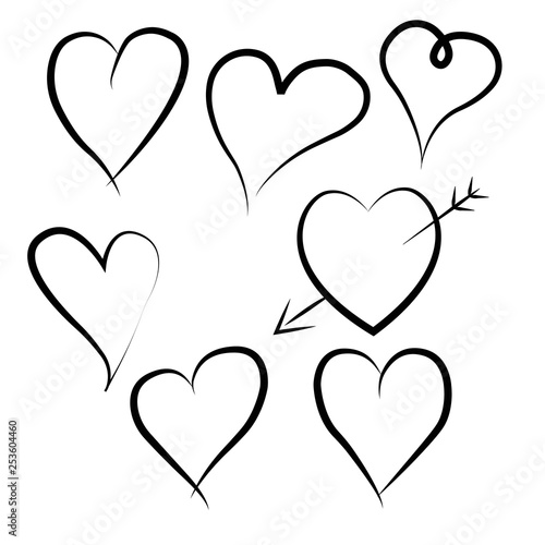 Set of outline hand drawn heart icon.Vector heart collection. Illustration for your graphic design.