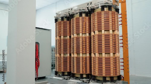 High-voltage transformer at a manufacturing plant. Power transformer