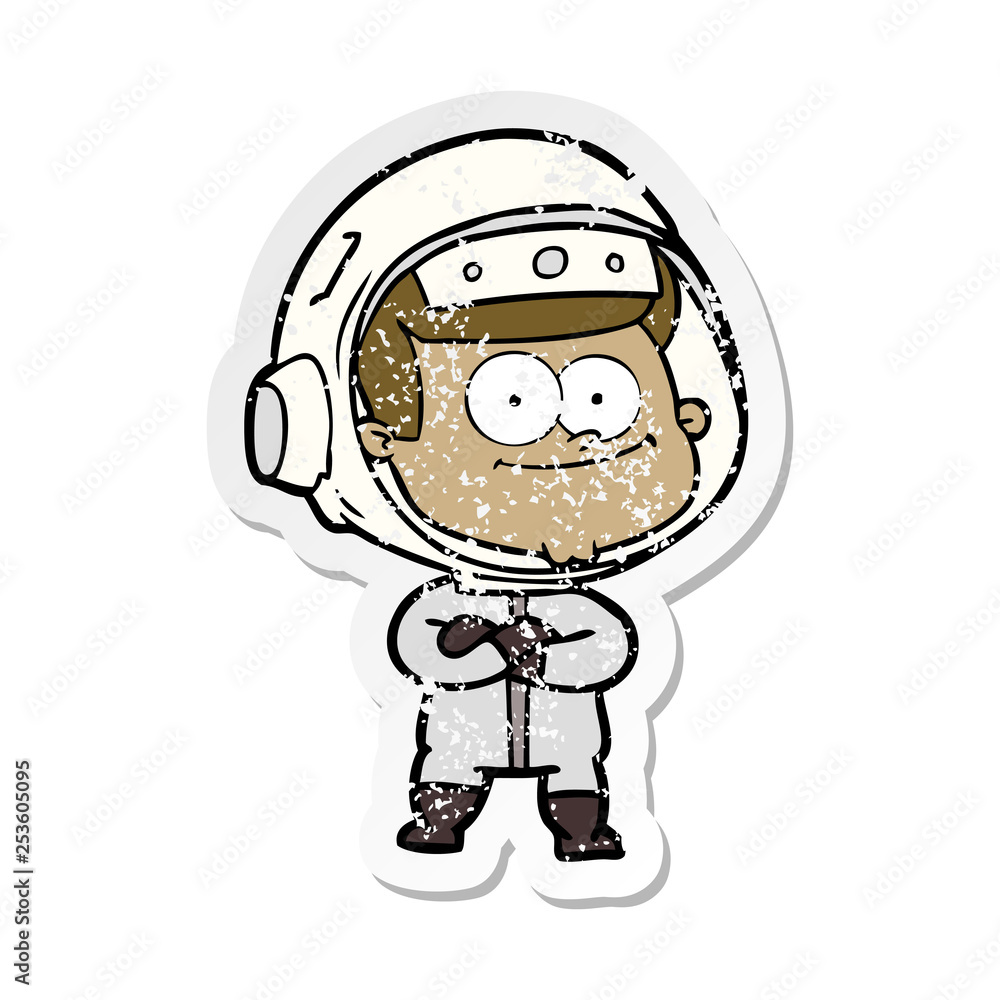 Obraz premium distressed sticker of a happy astronaut cartoon
