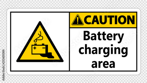 Caution battery charging area Sign on transparent background