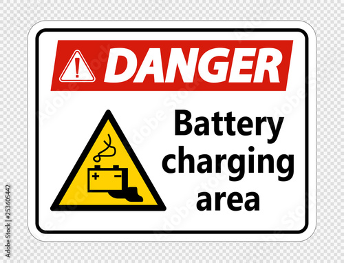 Danger battery charging area Sign on transparent background