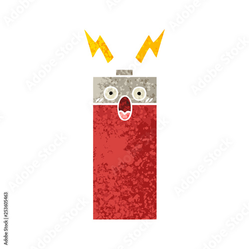 retro illustration style cartoon battery