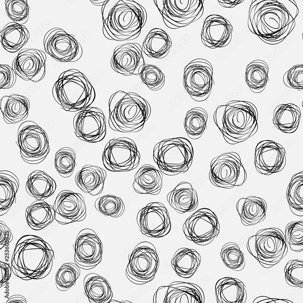 Abstract geometric seamless pattern with scribbles circle. hatching style Abstract geometric seamless pattern with scribbles circle. hatching style