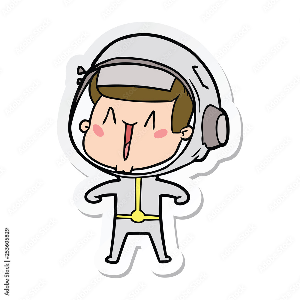 sticker of a happy cartoon astronaut