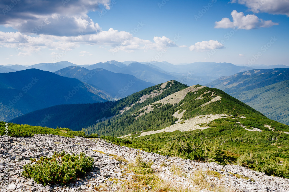 Great hills and picturesque scene of the alpine valley.