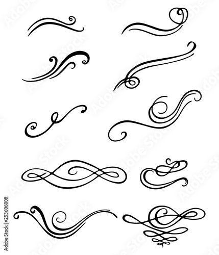 Set of decorative design elements. Hand-drawn curls.