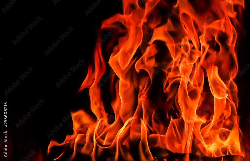 Fototapeta premium Flames of fire on a black background. The mystery of fire.