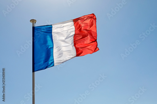 National Flag of France waves in the wind