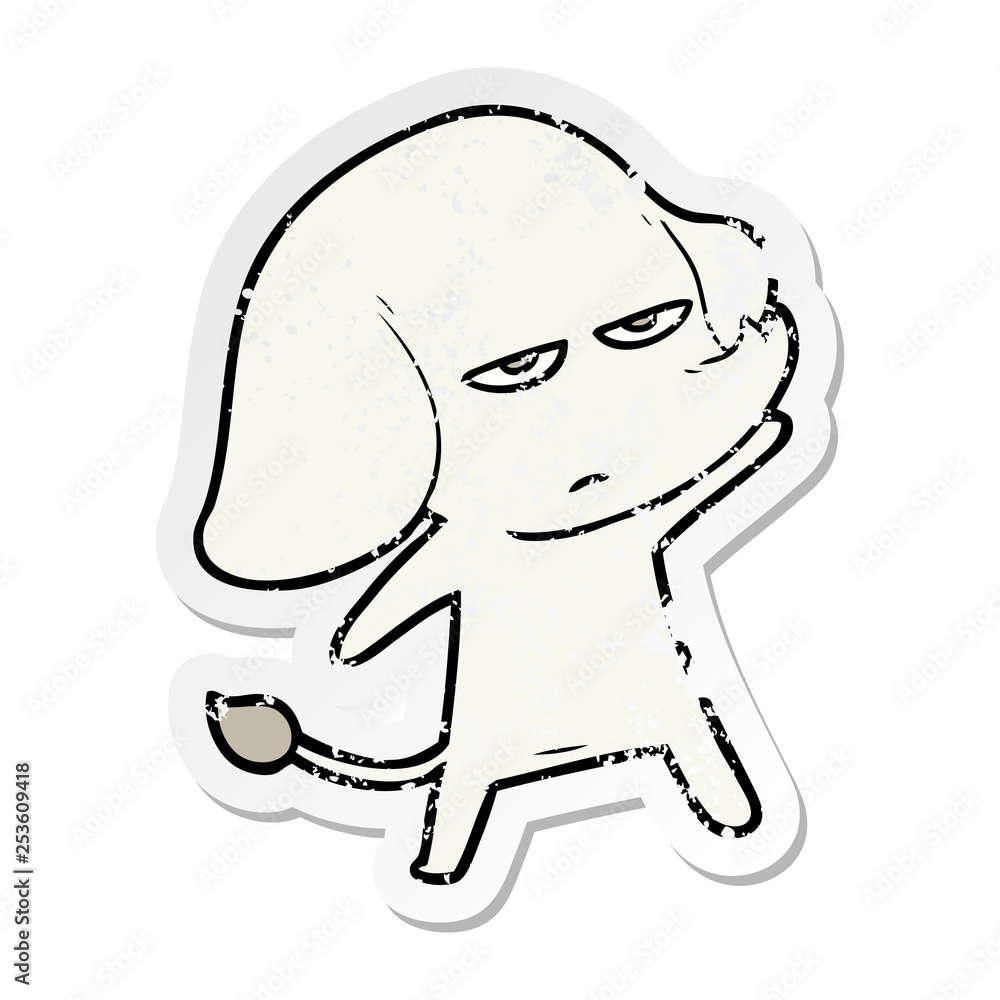 distressed sticker of a annoyed cartoon elephant distressed sticker of a annoyed cartoon elephant