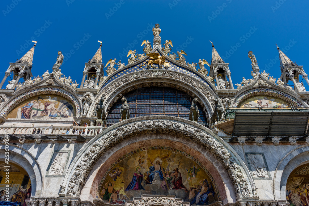 Italy, Venice, St Mark's Basilica, a close up of a church with St Mark's Basilica in the background