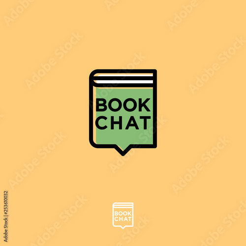Book chat logo. Digital library emblem. Letters in the book bubble. Electronic library logo.