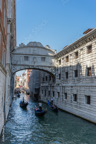 Italy, Venice, Bridge of Sighs, a group of people on Bridge of Sighs over water