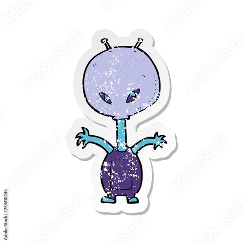 retro distressed sticker of a cartoon space alien
