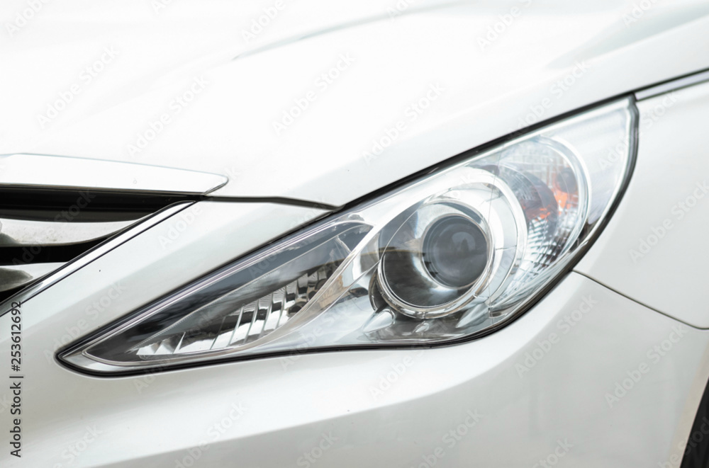 beautiful car headlight LED close-up. Headlight white car