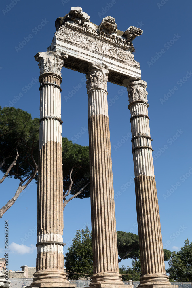 Forum of Caesar, ancient Roman temple columns.