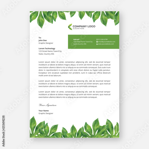 watercolor leaf letterhead design template