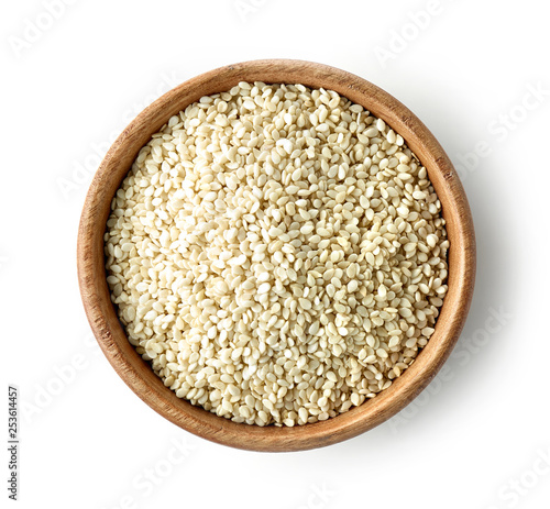 wooden bowl of sesame seeds photo
