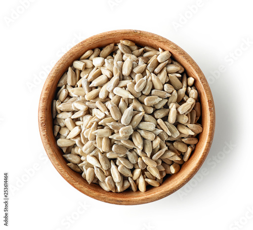 wooden bowl of sunflower seeds