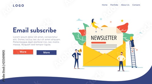 Email subscribe vector illustration concept, email marketing system, people use smartphone and subscribe, newsletter.