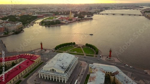 Aerial wide angle view of Petropavlovskaya krepost and vasilyevskiy island of Saint-Petersburg. photo