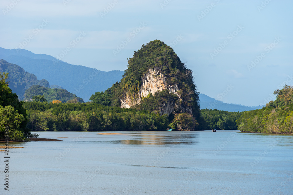 Close-up view on Khao Khanab Nam mountains in Krabi province in Thailand Close-up view on Khao Khanab Nam mountains in Krabi province in Thailand